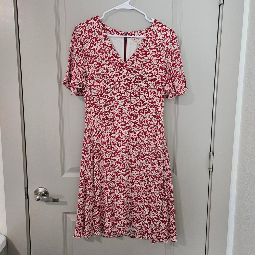 Brooks Brothers Red Fleece Floral V-Neck Fit & Flare Dress Red White Size 4